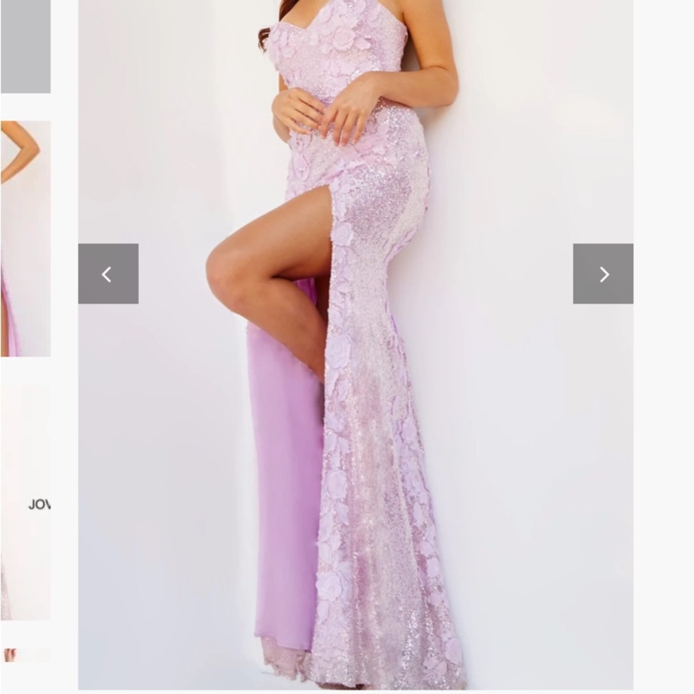 Purple Sequin Strapless Gown with Slit for Prom